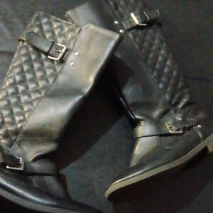 Black Quilted Leather Boots